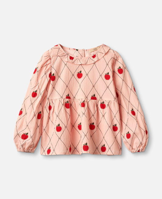 FLIINK APPLE LS BLOUSE BLOUSE PEACH WHIP AOP