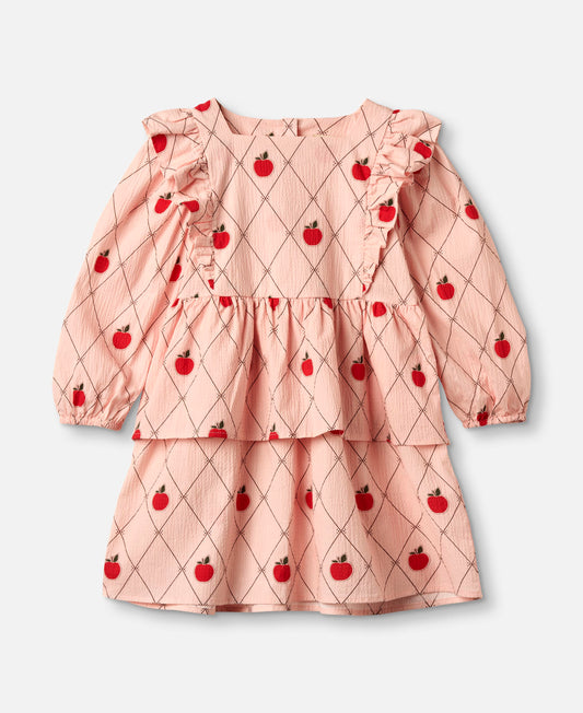 FLIINK APPLE LS DRESS DRESS PEACH WHIP AOP