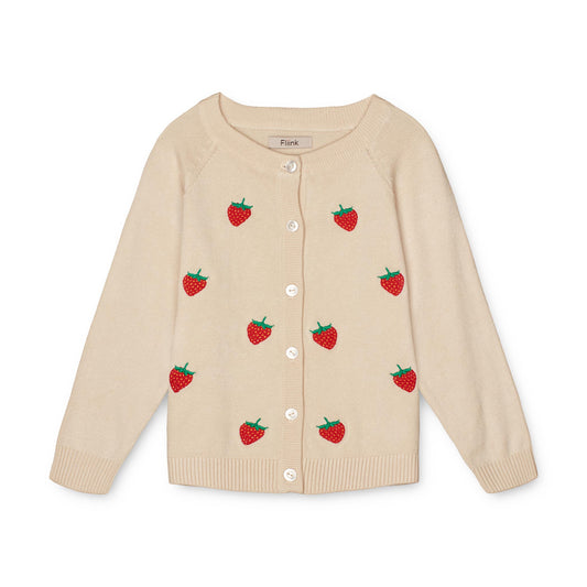 FLIINK FAVO EMBROIDERED CARDIGAN CARDIGAN SANDSHELL/HIGH RISK RED STRAWBERRY