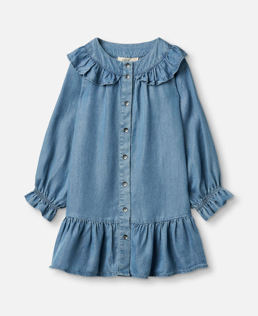 FLIINK HURLUM COLLAR DRESS DRESS LIGHT DENIM BLUE