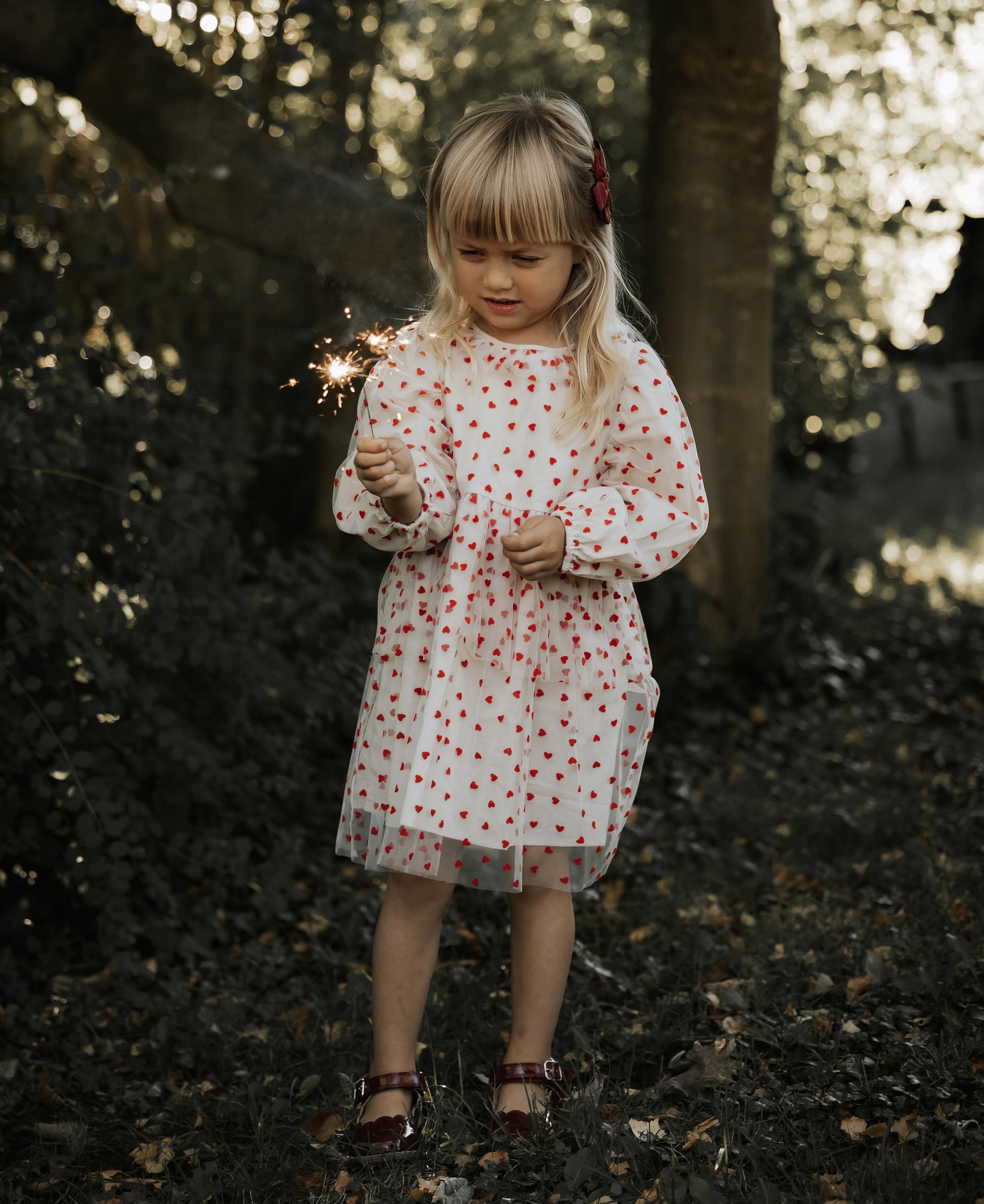 FLIINK TULLE HEART DRESS DRESS SANDSHELL/ POMPEIAN RED