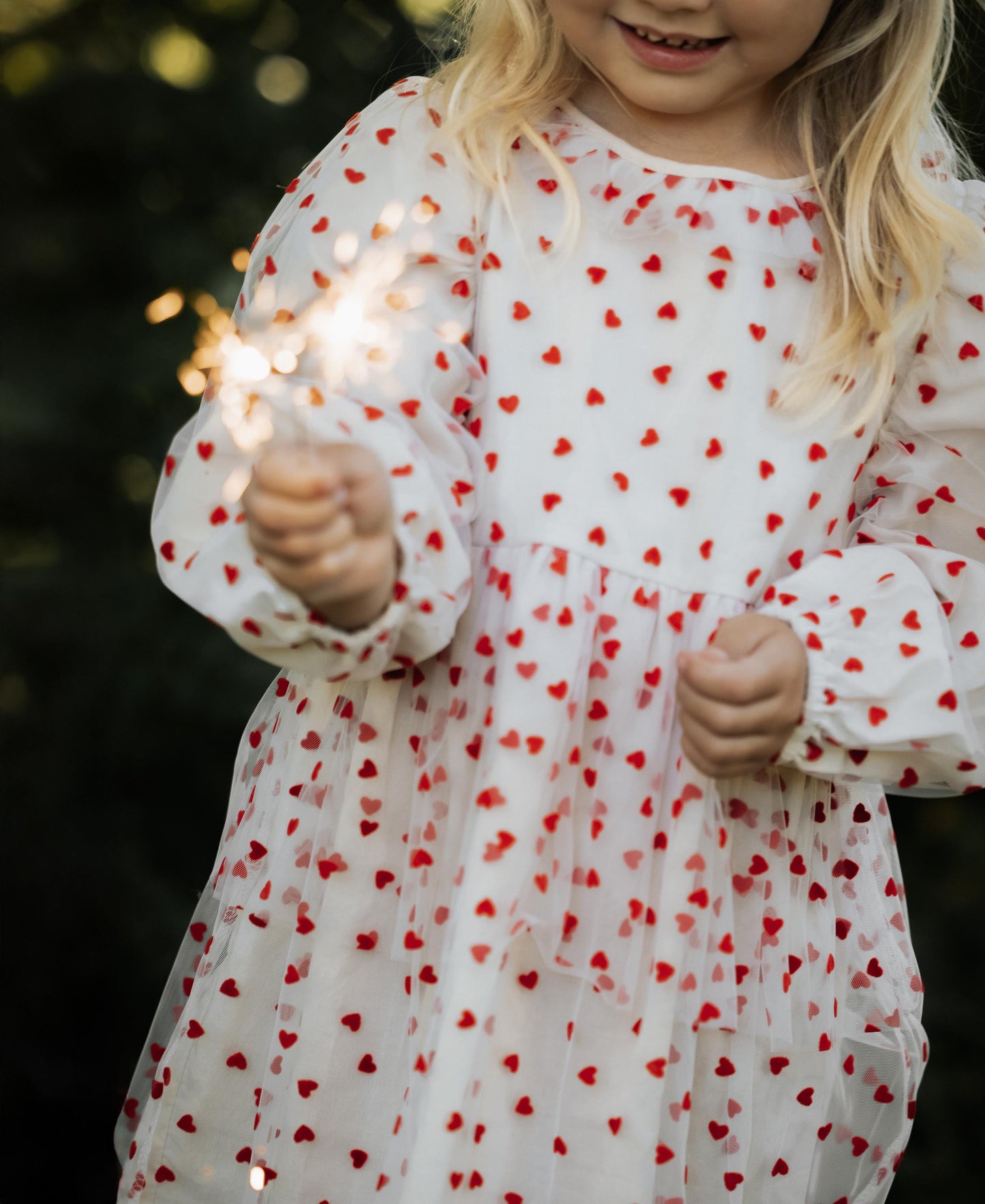 FLIINK TULLE HEART DRESS DRESS SANDSHELL/ POMPEIAN RED