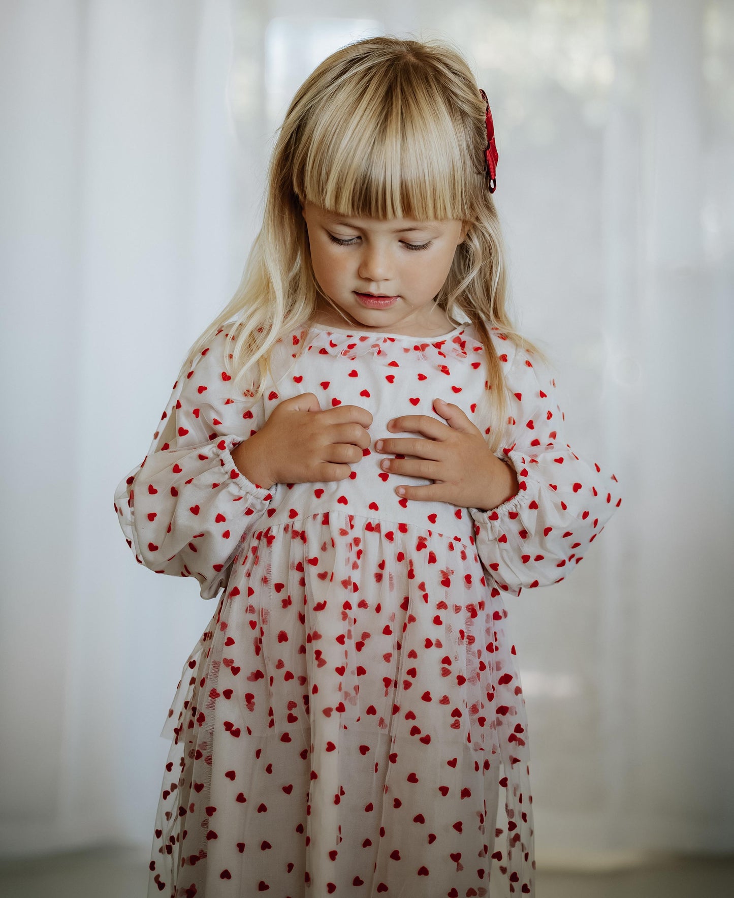 FLIINK TULLE HEART DRESS DRESS SANDSHELL/ POMPEIAN RED